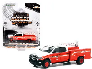2018 Ram 3500 Dually Crane Truck Red & White w/Stripes "FDNY (Fire Dept of N.Y) Plant Ops" 1/64 Diecast Model Car by Greenlight