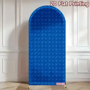 Blue Building Block Arch Backdrop Cover Double-Sided Soft Fabric for Birthday Party Baby Shower Wedding Decor Background