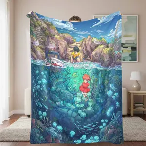 Ocean Dream Flannel Art Graphic Blanket - Fantasy Underwater Adventure Print, Soft Cozy Lightweight Warm Decorative Throw, Ideal for Sofa, Bedroom, Travel Gift Use, Art Graphic Blankets