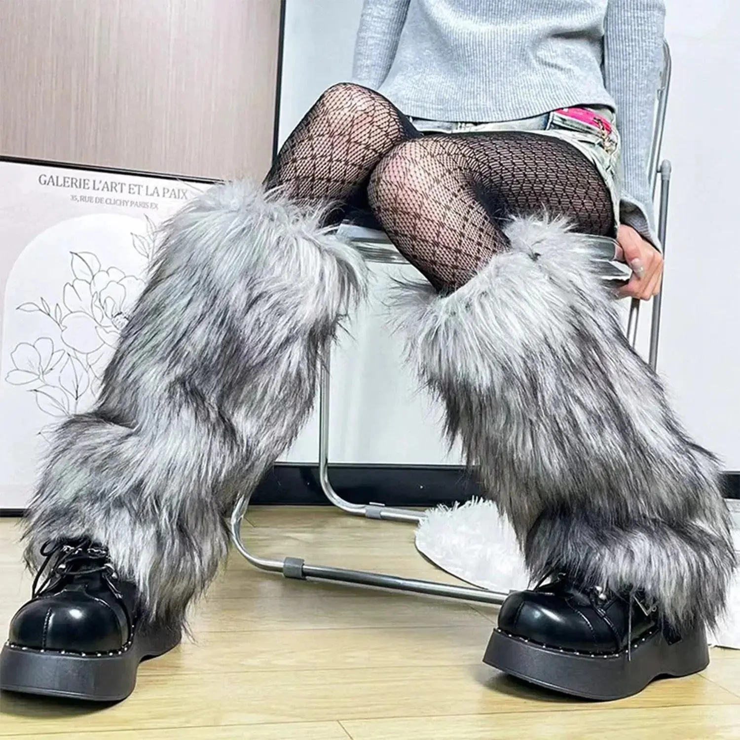 Y2K Vintage Faux Fur Leg Warmers Hot Girl Harajuku Winter Warm Furry Boots Cover Sock Women's JK Hiphop Cosplay Fashion Socks