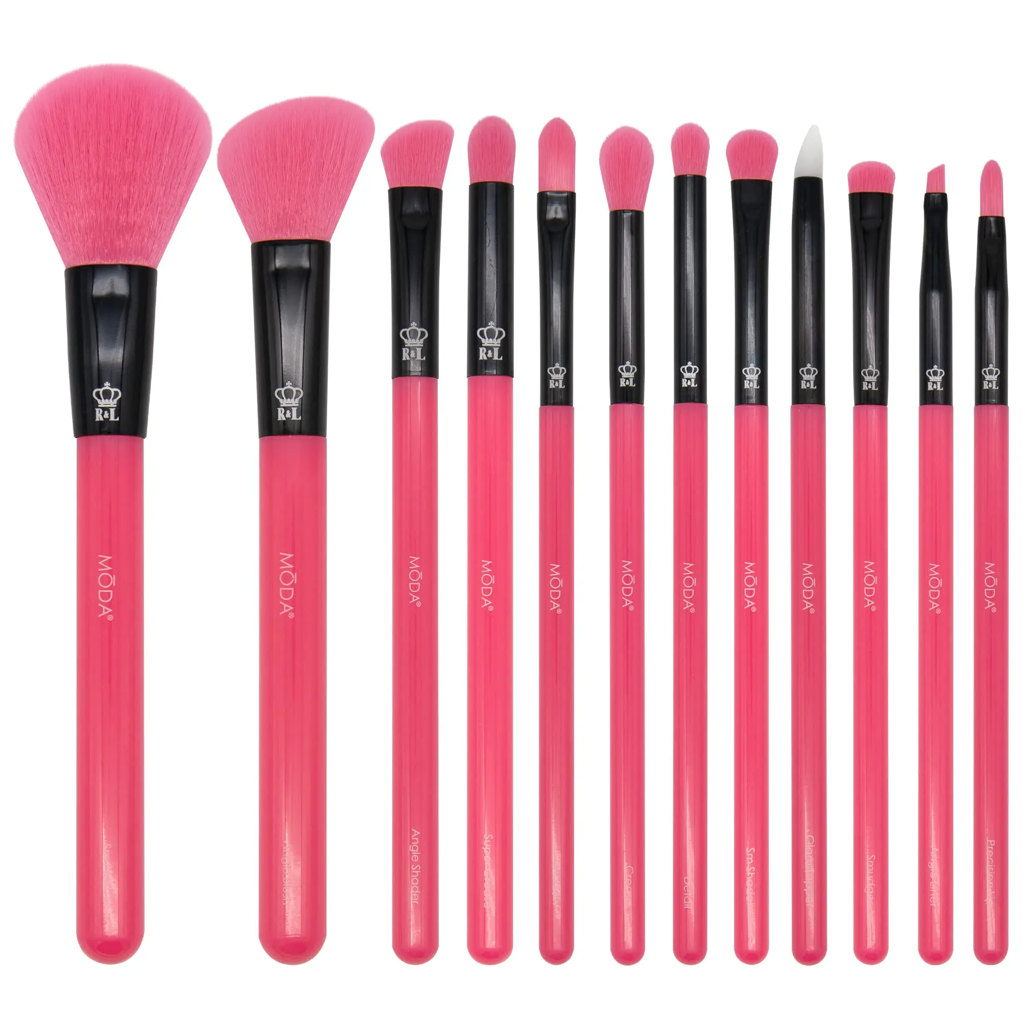 MODA Neon Pink 8-Count Travel-Size Makeup Brushes Set - Cruelty-Free Vegan Synthetic Bristles, Soft Makeup Blending Brush, On-the-Go Touch-Up, Wet-Dry Product Application, Brow/Lash/Contour Use, Bold Colorful Filaments, Travel Size Products