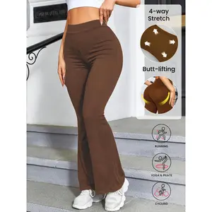 Women's Solid High Waist Flare Leg Sports Leggings, Yoga Bottoms, Casual Comfy Breathable Pants for Gym,Workout and Running, Ladies Sportswear for All Seasons