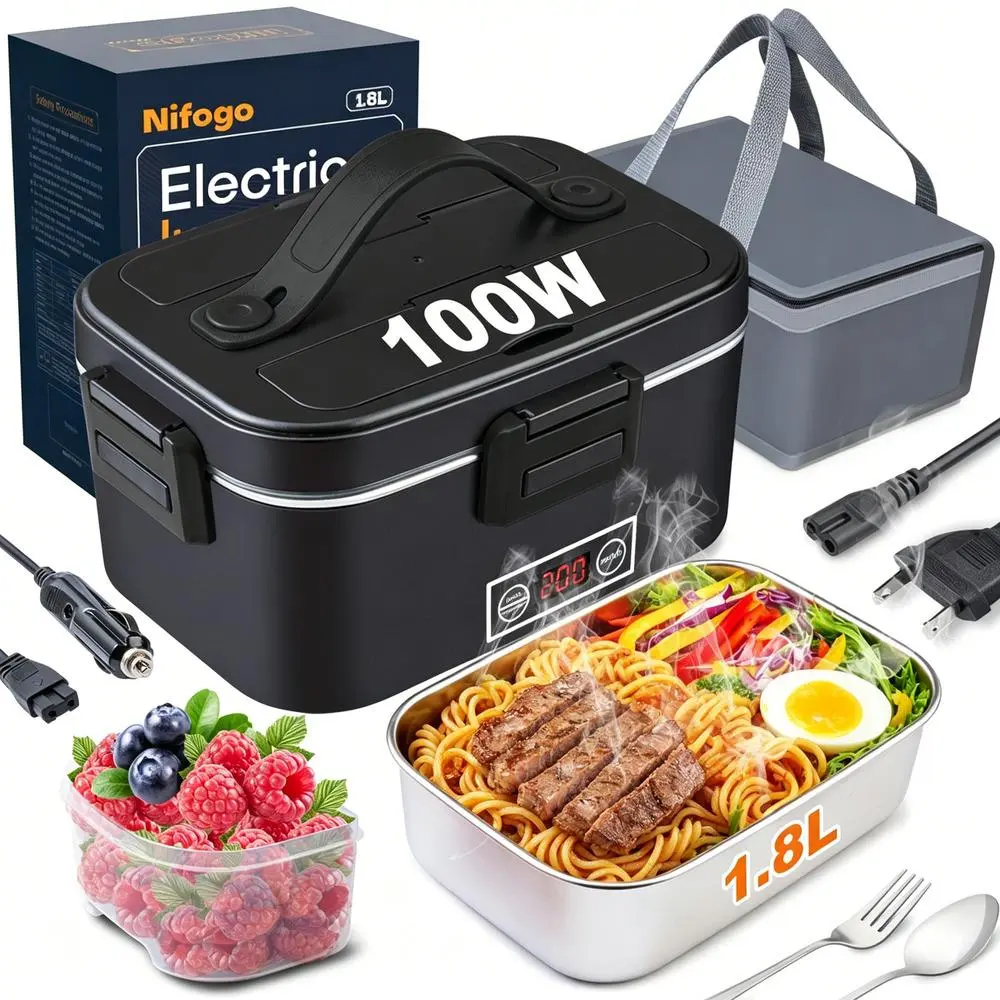 Portable Wired Electric Heated Lunch Box Food Warmer - Non-Battery, 1.5L Large Capacity, Digital Temp Control Tableware Lunch Bag for Outdoor Camping