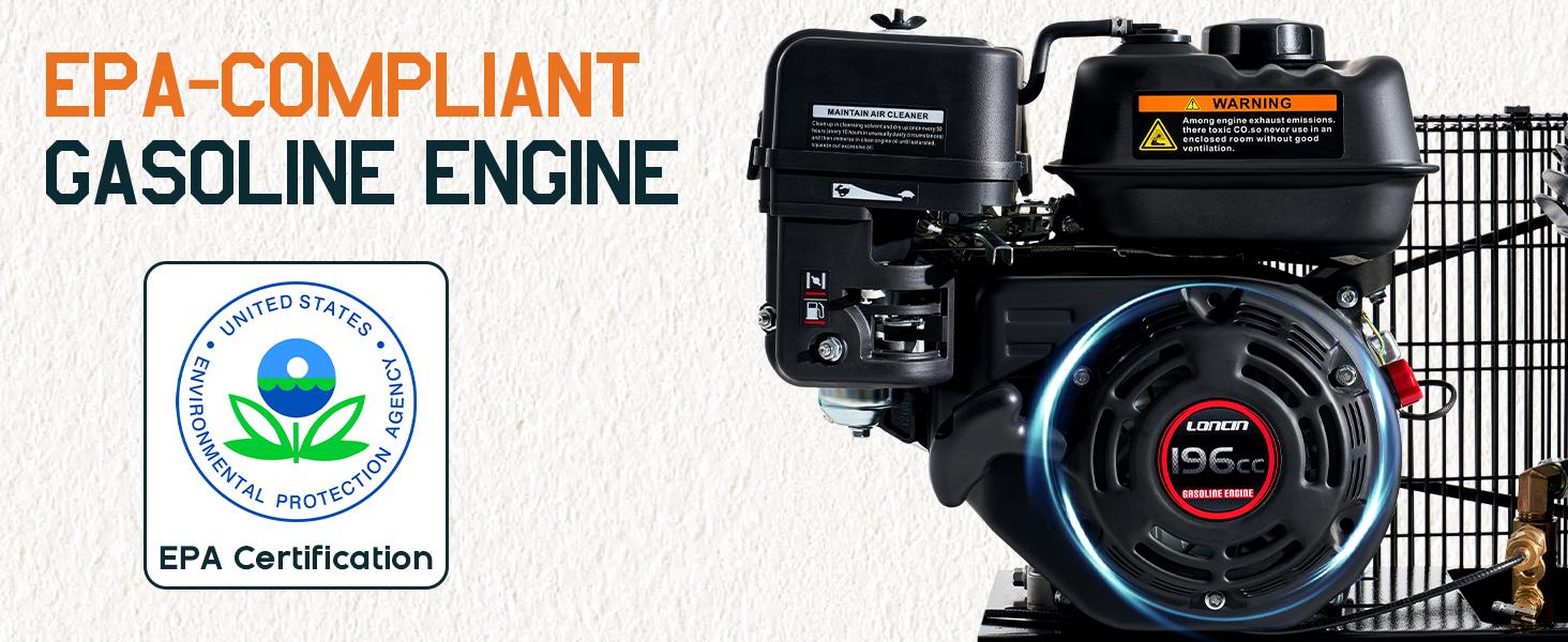 VanAcc 6.5HP Gas Powered Air Compressor, 8/20 Gallon Horizontal Tank with Wheels 10CFM@Max 115PSI, 196cc Loncin Engine Gasoline Driven Piston Pump Air Compressor for Workshop, Construction Sites