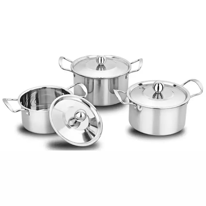 3pcs Stainless Steel Saucepan Set with Lids - 6.3/7.87 Inch Induction Compatible Pots, Cookware Kitchen Sets, Durable Cookware for Home And Restaurant Use, Stylish Design, Easy-To-Clean Surface, Kitchen Saucepans, Restaurant Cookware