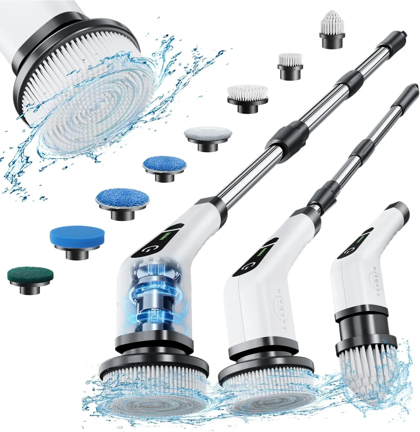 2026 New Model | Electric Spin Scrubber, IPX7 Bathroom Scrubber with 8 Replaceable Brush Heads & Retractable Handle, Powerful Electric Dual-Speed Spin Scrubber