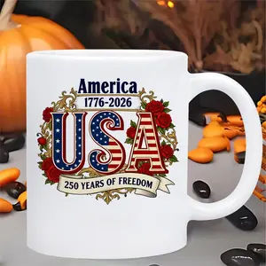 1pc America 1776-2026 250 Years of Freedom Mug Suitable for Hot cold Drinks Insulated Reusable Ceramic Coffee Cup