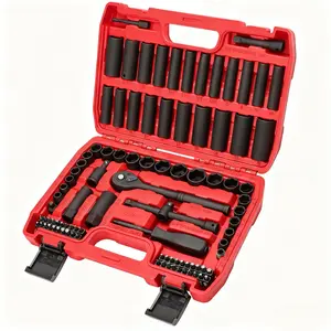 3/8”Drive Impact Socket Set,Standard SAE(5/16 to 3/4-Inch) Metric Size(8-22mm), 95 Piece, CR-V Steel Deep&Shallow Kit, Adapters, Ratchet Handle, Screwdriver Bit Set, Spark Plug Socket, 6 Point