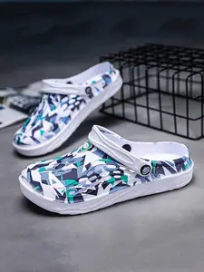 Men's Regular Fit Print Slides, Casual Comfortable Breathable Non-slip Low Top Slippers, Soft Comfy Breathable Lightweight Clogs for Indoor & Outdoor Wear, Walking Shoes