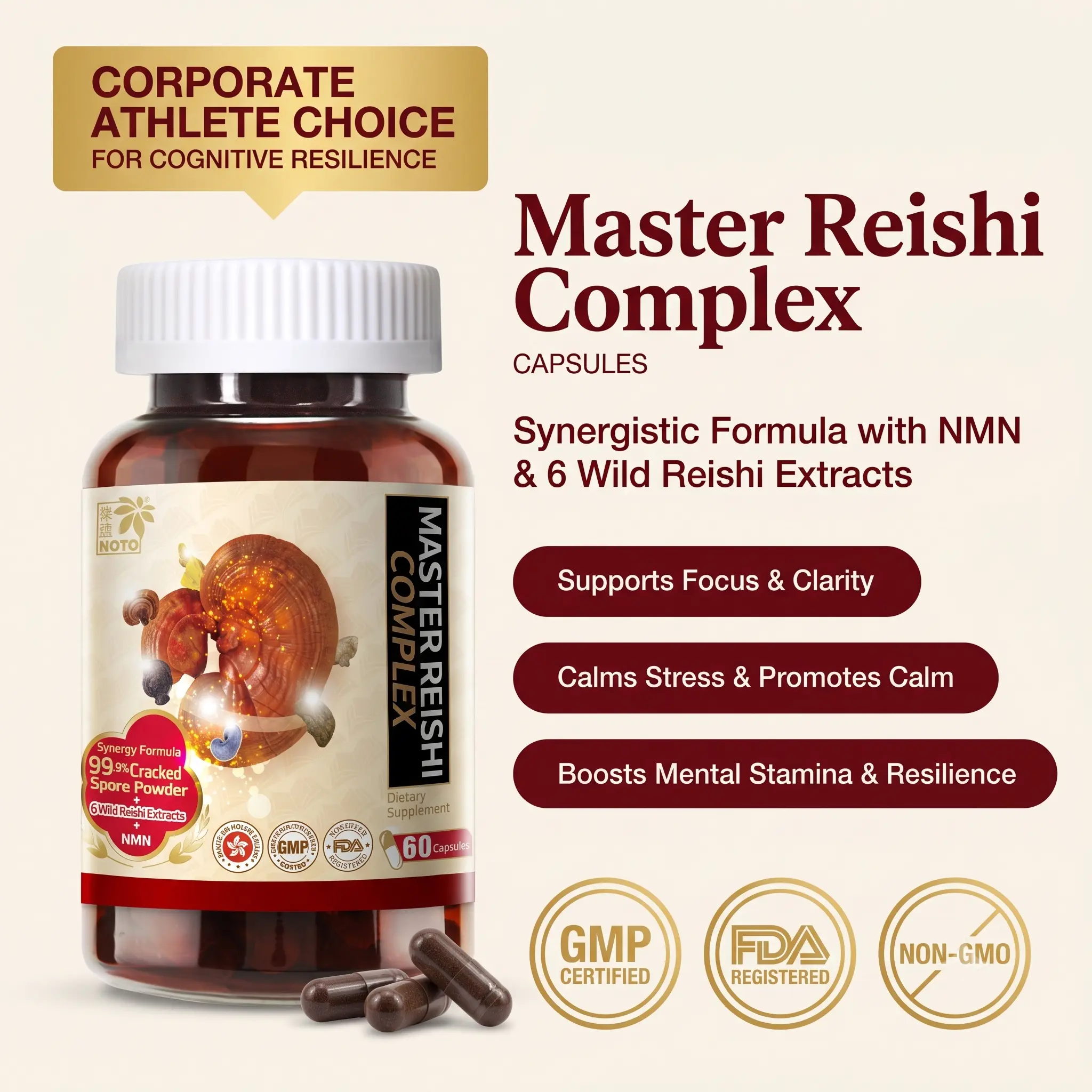 Real Mushrooms Reishi Capsules, Brain, Focus and Cognition, 60ct | Organic Wild Reishi Extract for Wellness, Focus, Clarity Support, Vegan Non-GMO Powder, Daily Use, Verified Polysaccharides,Triterpenes and sterols