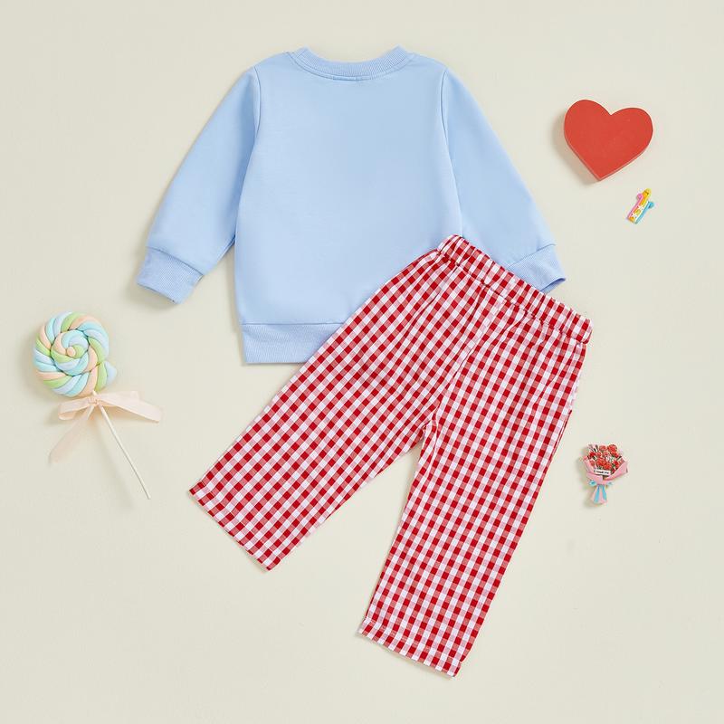 Toddler Baby Boy Outfits Valentine's Day Truck Heart Print Pullover Sweatshirt and Plaid Pants Spring Winter Set 6M-4Y