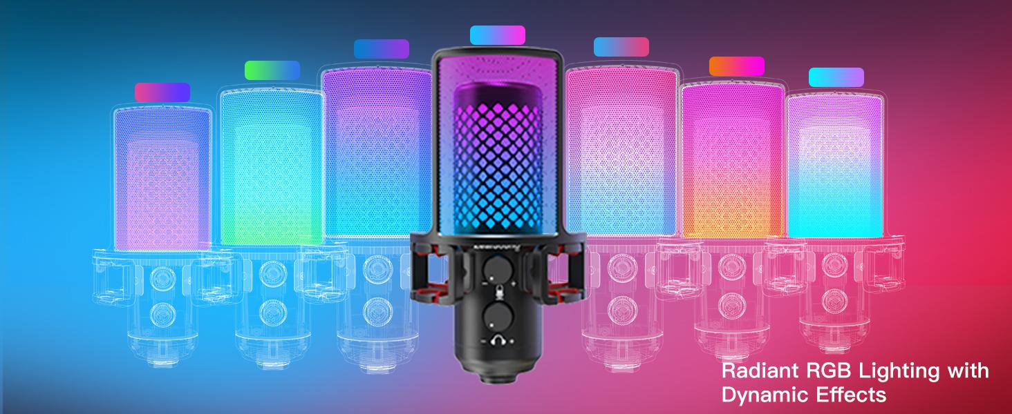 ZealSound USB RGB Microphone for iPhone iPad Phone PC,RGB Gaming Microphone with Full Metal,Mute,Pop Filter,Gain for Podcasting,Streaming,YouTube,Voice Over