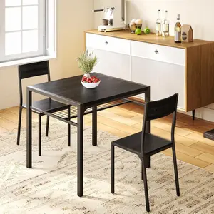 Gizoon Dining Table Set for 2, 3 Piece Kitchen Table with 2 Chairs for Small Space, Apartment, Kitchen, Dining Room, Space-Saving Galvanized Steel Raised Garden Bed Espresso Wood Dining Set with Tan Chairs