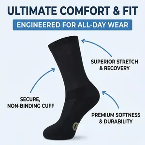 Comfort-Fresh Premium Bamboo Diabetic Crew Socks | Non-Binding Extra-Wide Top, Seamless Toe, Moisture-Wicking, Cushioned Sole, Ultra-Soft Breathable Comfort Fit for Sensitive, Swollen Feet, Edema, Neuropathy & Poor Circulation Relief
