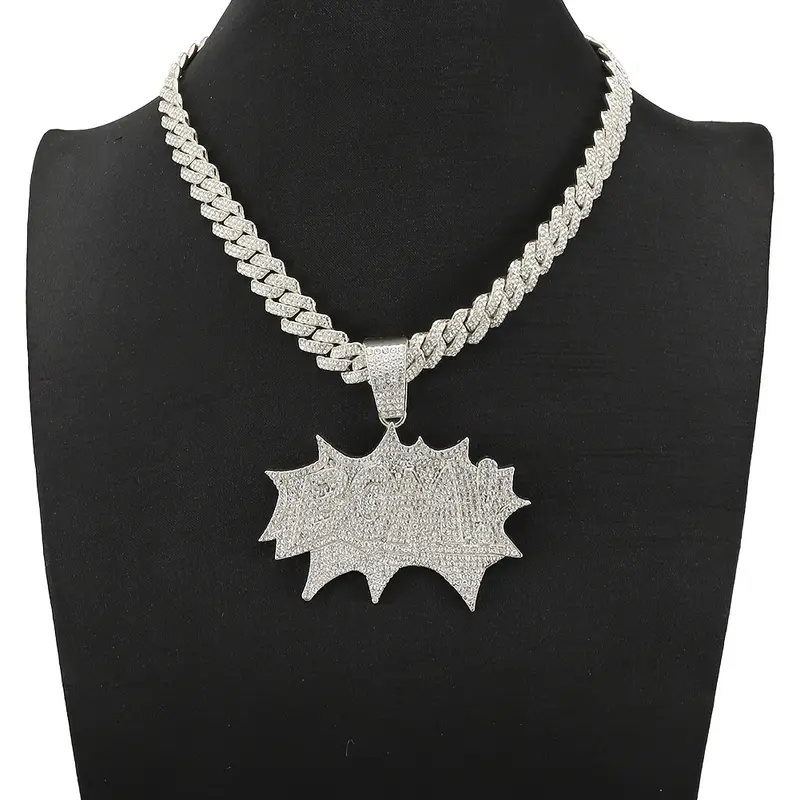 Men's Hip Hop Cuban Chain Necklace, "BOM!" Letter Pendant - Party Jewelry for Music Festivals, Halloween and St. Patrick's Day - Men's Year-Round Gift, Hip Hop Necklace, Holiday Accessory, Bold Statement Piece