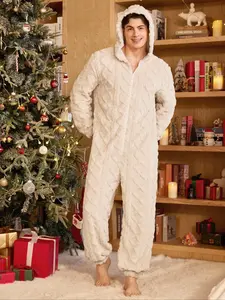 Men's Nordic Winter Warm Hooded Onesie Pajamas, Soft Flannel Home Wear, Cozy All-In-One Sleepwear for Cold Weather