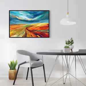 Pictorem C1FC2436RUICO4 24 x 36 in. Land Flow - Yellow Framed Canvas Wall Art for Home Decor - Stylish Art