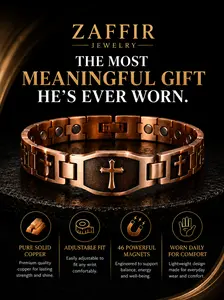 Zaffir Red Pure Copper Magnetic Cross Bracelet