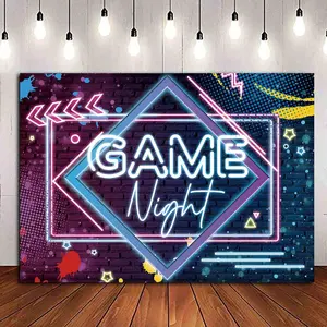 Night Theme Photography Backdrops Glow Neon Photo Background for   Birthday Party Decor Sleepover Slumber Prom Gaming Party Cake Table Decor Photobooth Supplies 7x5ft
