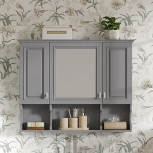 35'' x 28'' Wall Mounted Bathroom Medicine Cabinet, Modern Bathroom Wall Cabinet with Mirror,  Mirror Cabinet with Open Shelves