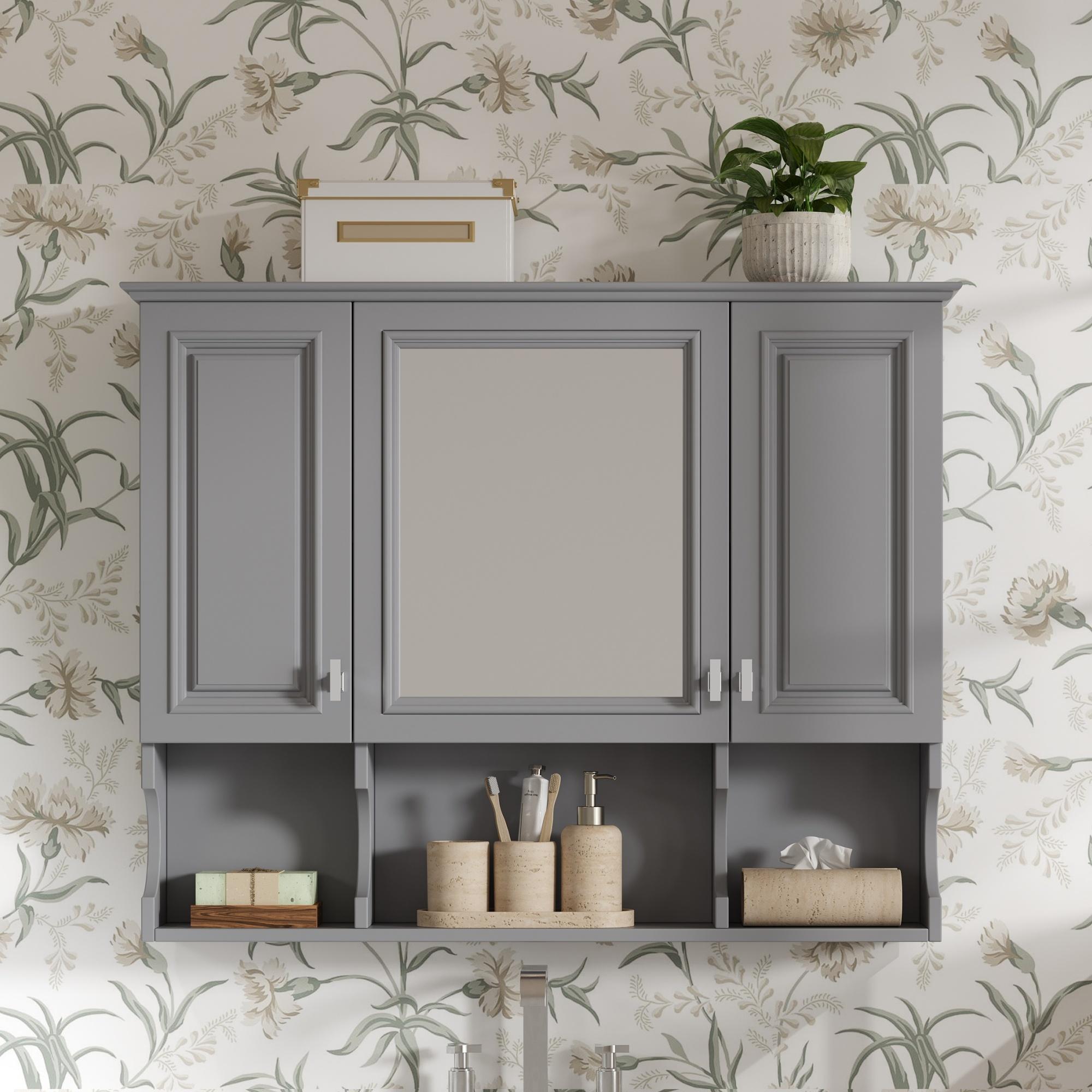 35'' x 28'' Wall Mounted Bathroom Medicine Cabinet, Modern Bathroom Wall Cabinet with Mirror,  Mirror Cabinet with Open Shelves