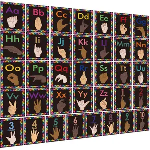 36 Sign Language Bulletin Board Letters ASL Alphabet Learning ABC Alphabet Poster Classroom Decor Cards Set /Primary School Classroom Wall Decor /Homeschool Supplies (Black)