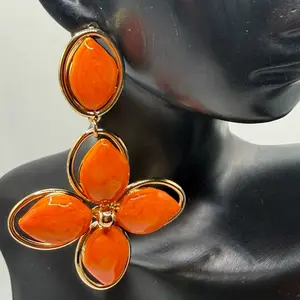 Ms. Diva Glazed Flower Earrings-Orange