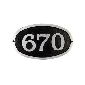 Special Lite Products SAP-4330-100-BLK Modern Horizontal Cast Aluminum Address Plaque with Brushed Aluminum Numbers - Bold Italic Font, Black