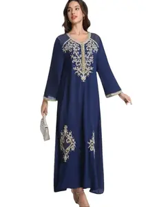 New Women's Viscose Embroidered Beaded Floral Pattern Ankle Length Elegant Dress