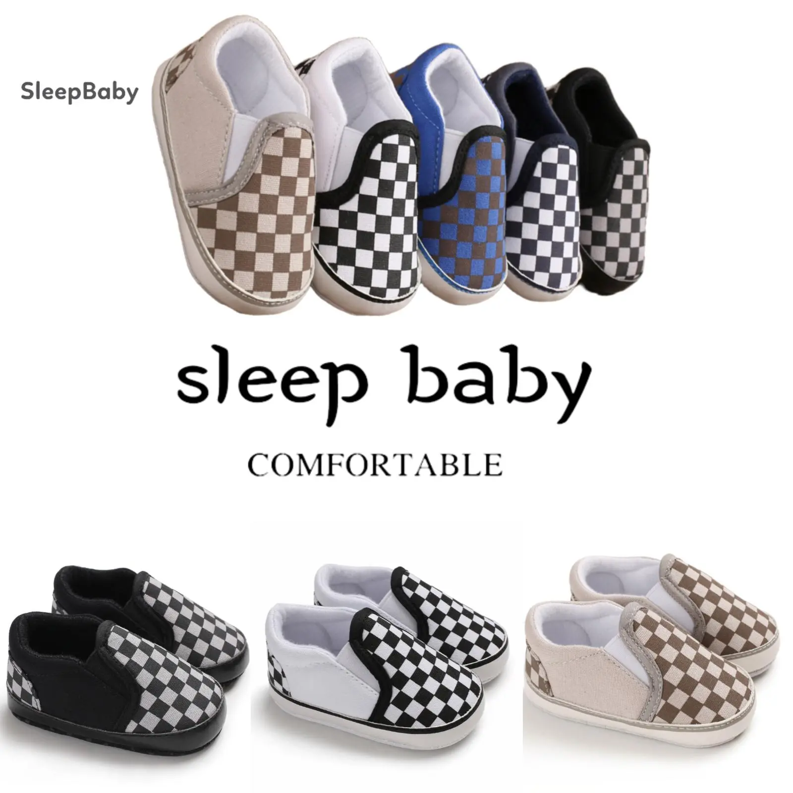 Toddler Baby Crib Pram Shoes Prewalker Soft Sole Slippers Trainers Plaids First Walker Toddler Anti-Slip Shoes Lightweight Breathable Toddler Sneakers