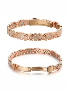 Women's Alloy Bracelet with Diamond Inlay, Magnetic Design, Trendy Fashion Accessory for All Seasons, Handmade Lucky Charm Jewelry, Diamonds Bangle Bracelet