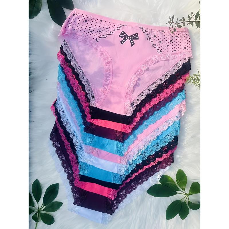 12pcs Contrast Lace Briefs Elegant Panties Plus Size Bow Heart Print ...