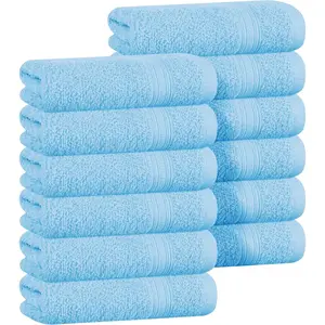 Soft Cotton Washcloths, Contains 12 Piece Face Cloths 12x12 inch, for use Face Towels, Compact & Lightweight Multi Purpose Washcloths - Sky Blue