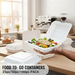 100pcs 6-Inch Reusable MFPP Takeout Food Containers with Hinged Lid BPA-Free Plastic Clamshell Boxes Microwave & Refrigerator Safe Durable Eco-Friendly To-Go Packaging for Restaurants Meal Prep 25Pcs Disposable