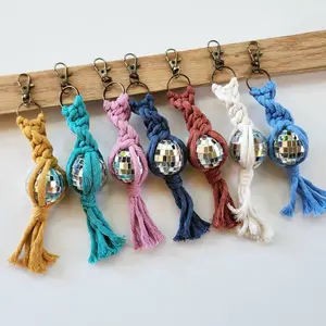 Macrame Disco Ball Keychain Charm, Handmade Retro Mirrorball Purse/Key Accessory