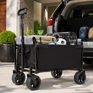 ARCH All-Terrain Convertible Seat Trolley - Outdoor Steel Frame Wagon with 5x2in Wide Wheels, Foldable Design, Full-Side Opening, Dog Leash, Versatile Seating & Storage, 220lb Capacity for Camping, Shopping, Black, Convertible Trolley,summervibes