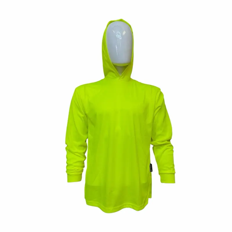 High Visibility Safety Green Shirt - Polyester, Long Sleeves, Hooded, Ideal for Outdoor Workwear, Suitable for Men
