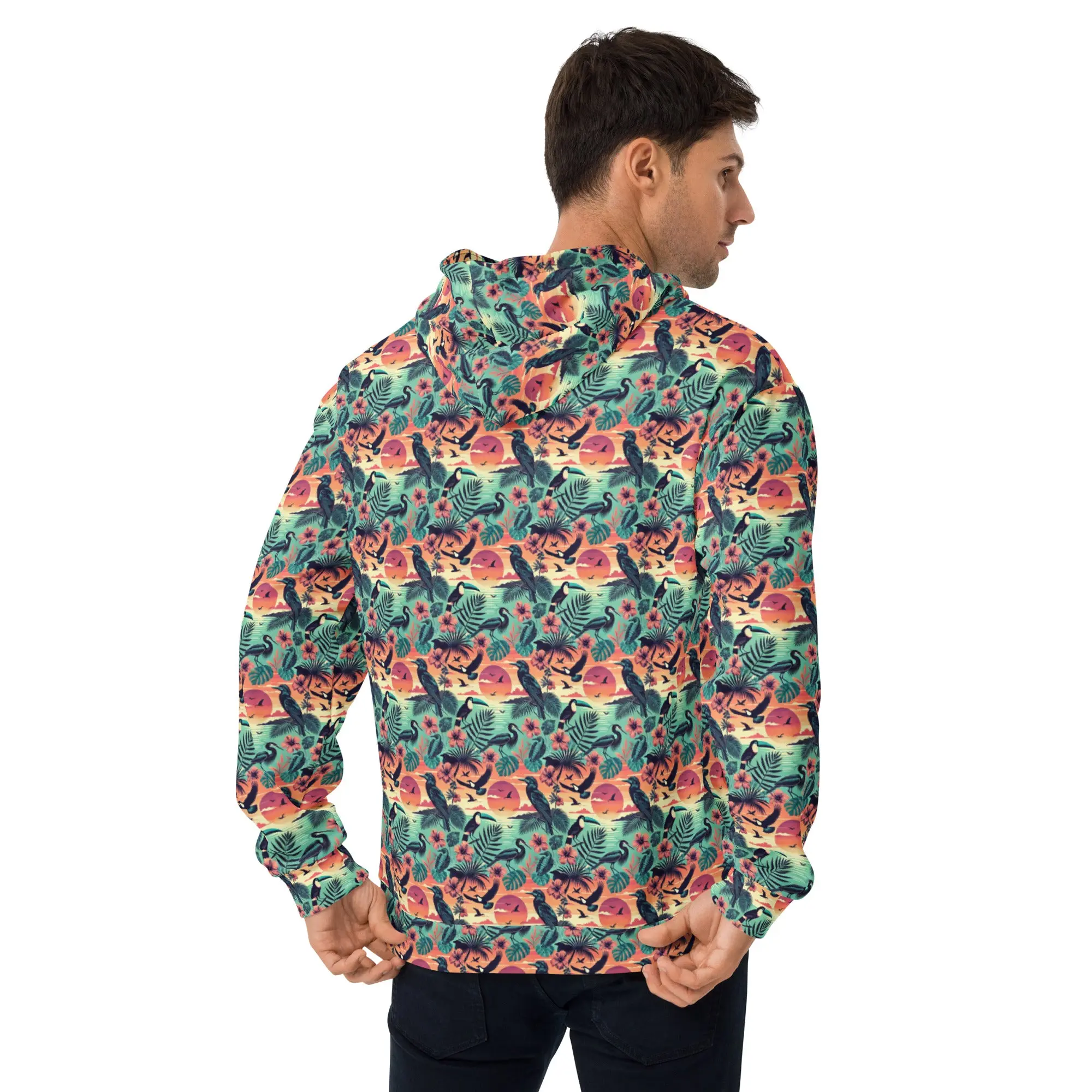 Paradise Found Men's & Unisex Hoodie - Soft Fleece, Breathable Fabric, Golden Island Print, Black, Recycled Polyester, Double-Lined Hood