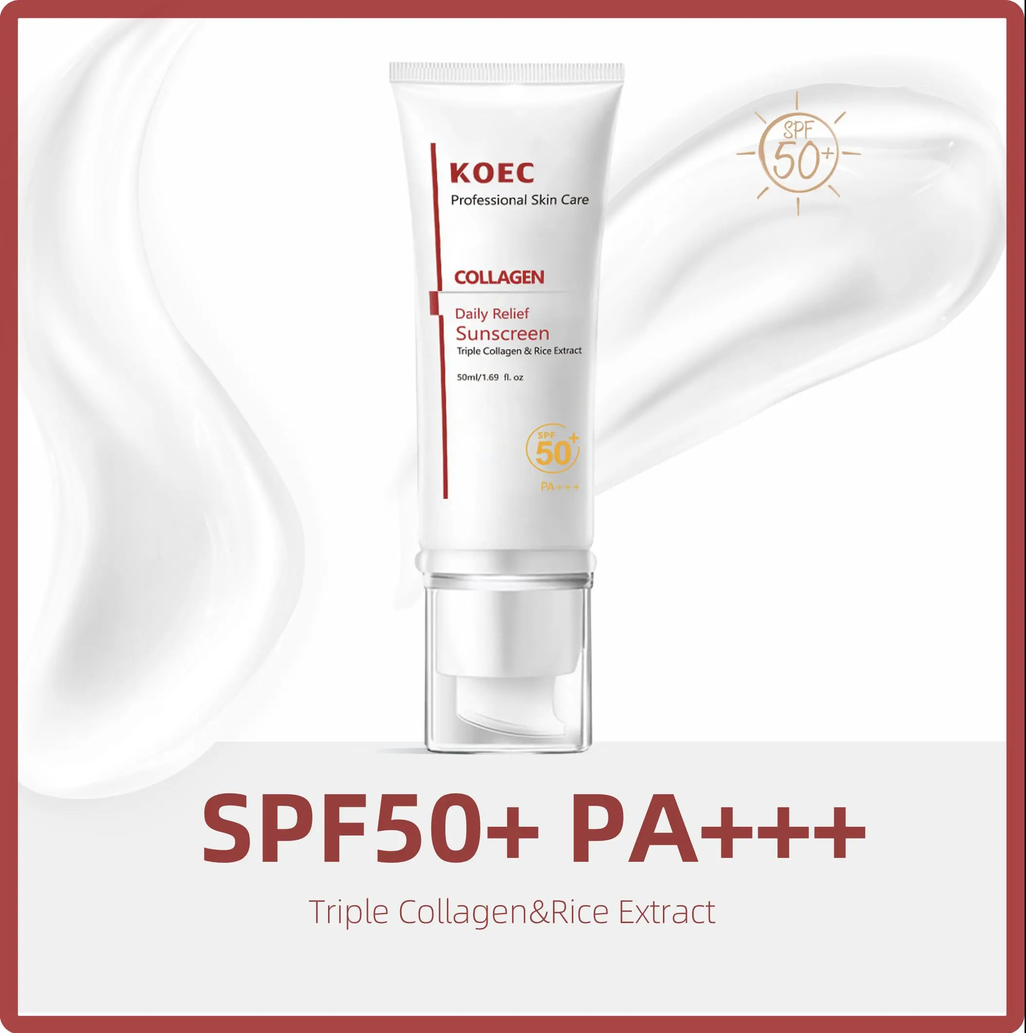 KOEC Daily Relief Sunscreen SPF50+ PA+++ with Triple Collagen & Rice Extract for Moisture Repair and Acne Defense 50ml [B]
