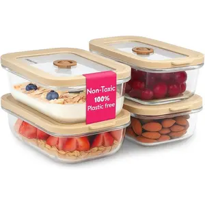 Plastic-Free Glass Food Storage Containers with Platinum Silicone Lids – 12 Oz - 4 Pack