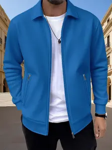Men's Spring/Summer/Fall Lapel Casual Jacket, Minimalist Zip-up Coat, Light Mature Style Versatile Commuter Piece, Breathable and Comfortable r Spring/Autumn, Easily Creates a Clean and Sharp Urban Look