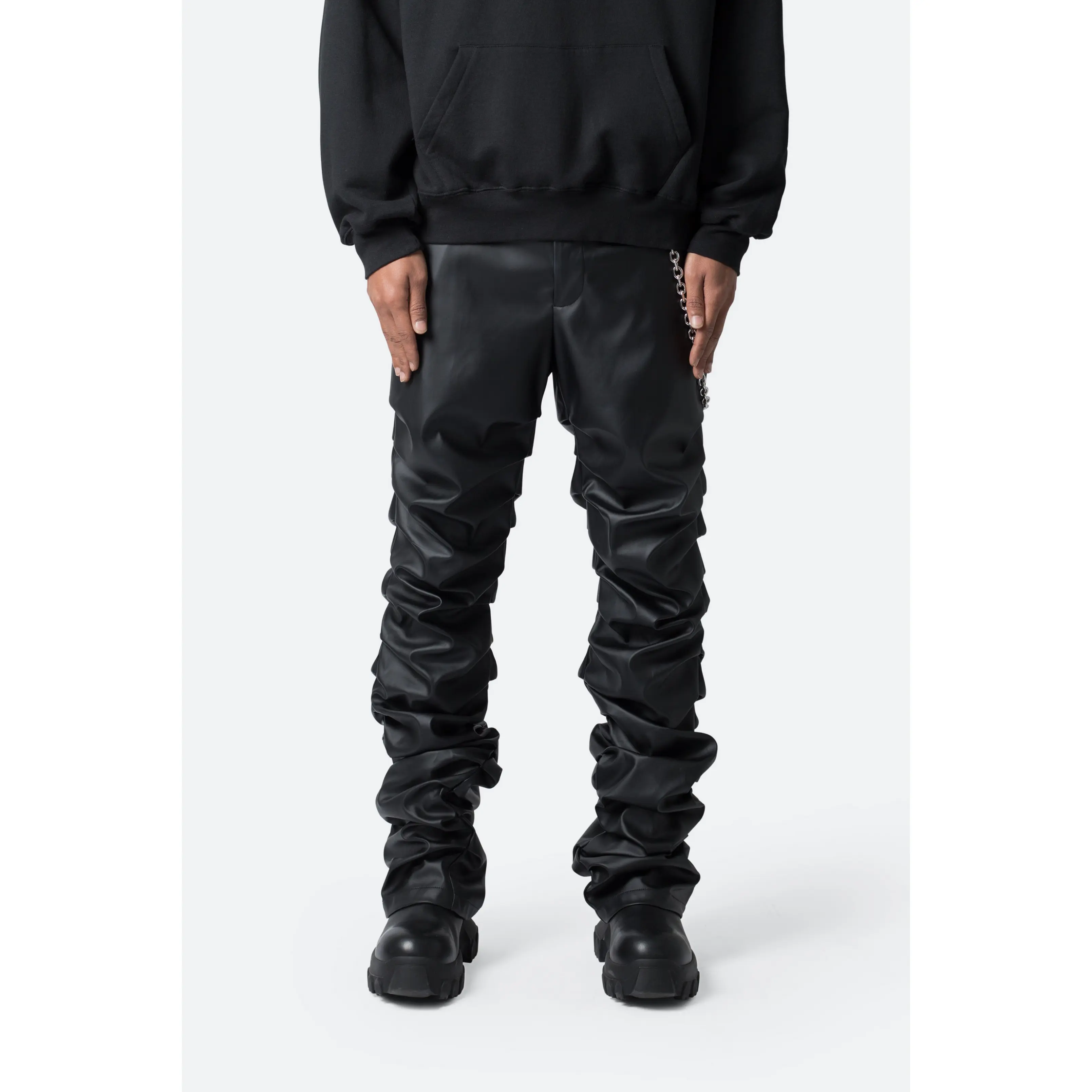 mnml Stacked Leather Pants - Black