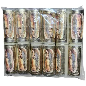 Cirio Pascual Mini Docena 12 Pcs pack -Virgen De Guadalupe 3.5"Tall×1.5"Thick Paschal Candles Vela de Cera Candle for Church Devotional Religious Decor Recuerdos party favors
