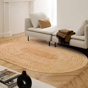 Hand Woven Jute Braided Rug 3x5  Oval - Rustic Farmhouse Bohemian Accent Rug for Living Room Bedroom Kitchen Entryway Reversible Floor Mats -   Jute Area Rug