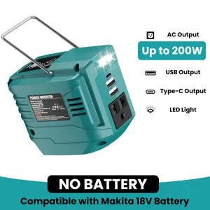 【No Batteries】Power Inverter for Makita 18V Battery Portable Power Supply Inverter Convert - 200W DC 18V to AC 110V~120V Battery Powered Outlet with 2 USB&AC Power Station(Bare Tool Only) For Milwaukee/Dewalt Battery