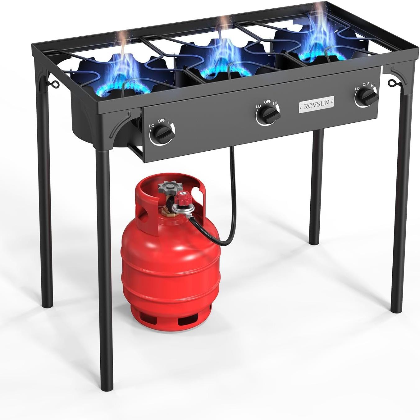 ROVSUN 1/2/3 Burner Propane Gas Stove, 75000BTU/150000BTU/225,000 BTU High Pressure Outdoor Camping Burner with CSA List
