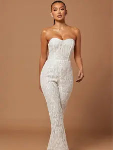 Esther Sequin Embroidered Jumpsuit White | Elegant Party & Evening Outfit