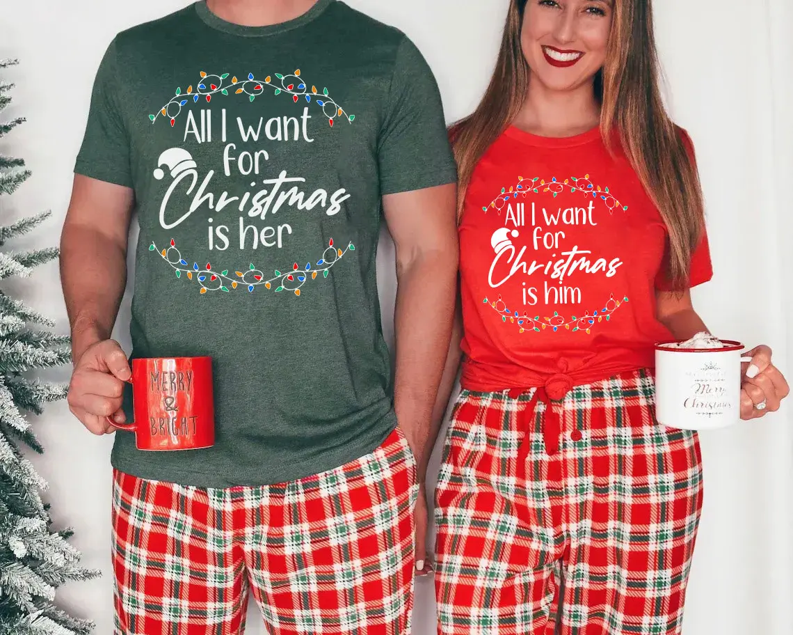 All I Want For Christmas Is Matching Couple Shirts,Christmas Couple Matching Shirt, Couple Matching Shirt, Funny Couple Tee, Cute Xmas Couple Shirt