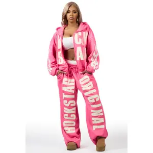 Ashira Hot Pink Baggy Fit Zip Up Track Set