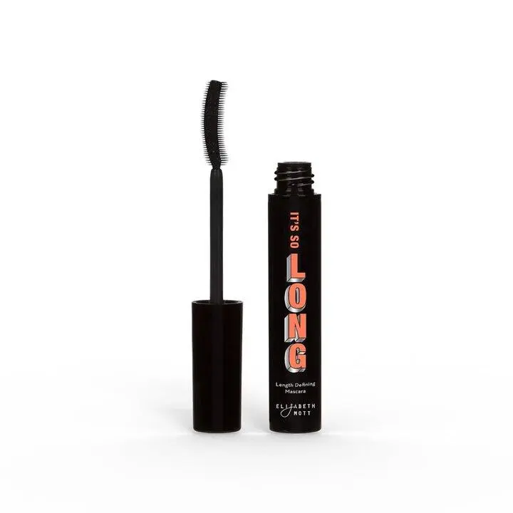 Elizabeth Mott It's So Long Length-Defining Mascara, Lightweight Cosmetic with Memory Power Curving Polymer, C-Shaped Silicone Brush, Carbon-Infused Formula for Dramatic Lashes & Long Lashes Mascara Effect, Brush On Mascara